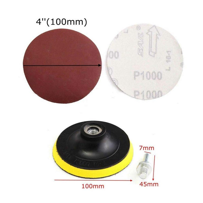 Wixine 1Set 4'' Sanding Disc Sandpaper Hook Loop 1000 Grit + Drill Adapter + Backer Pad - Image 4